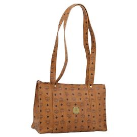 Borsa Tote MCM Vicetos PVC Pelle Marrone Tono Oro Auth 203356 Marrone Altro
