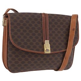 Céline Bolsa de Ombro CELINE Macadam Canvas PVC Leather Brown Gold Auth 200927 Marrom Dourado