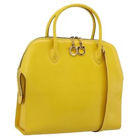 Salvatore Ferragamo Gancini Handtasche Leder 2way Yellow Gold Auth 202887 Golden Gelb