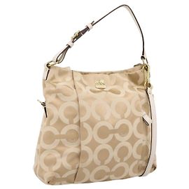 Bolsa de Ombro Coach Nylon 2way Beige Gold Auth 202750A Bege Dourado