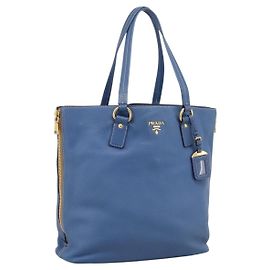 Sac cabas PRADA en cuir Vittero Dino Bleu Or Auth 200767V Bleu Doré