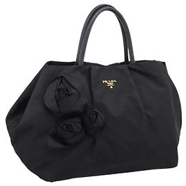 Bolsa de mão PRADA Nylon Black Gold Auth 201125V Preto Dourado