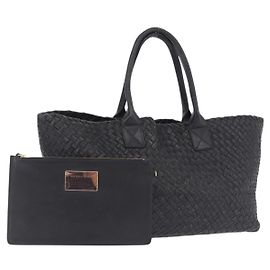 Borsa Cabas MM BOTTEGA VENETA INTRECCIATO in pelle nera 115664 Auth 200843A Nero
