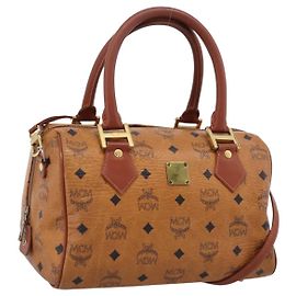 Borsa a mano MCM Logogram Vicetos PVC Leather 2way Brown Gold Auth 203245A Marrone D'oro