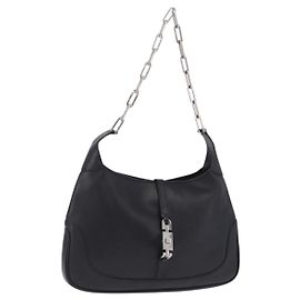 Borsa a tracolla GUCCI Jackie Chain in pelle nera e argento 001 4015 Auth 200526V Nero Argento