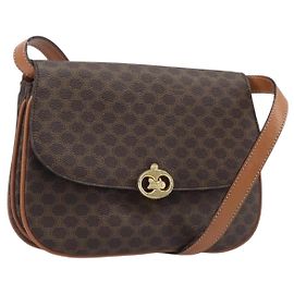Céline Bolsa de Ombro CELINE Macadam PVC Couro Marrom Tom Dourado Auth 201403A Marrom Outro