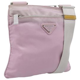 Bolsa de Ombro PRADA Nylon Rosa Prata Auth 201164A Prata Rosa