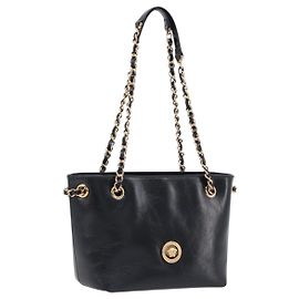 Sac à épaule à chaîne VERSACE en cuir noir et or Auth 200693V Noir Doré