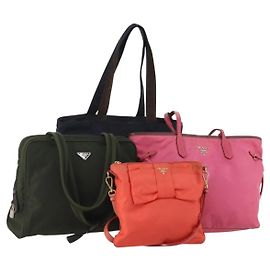 PRADA Tote Bag Shoulder Bag Nylon 4 Set Navy Pink Auth ti4037 Pink Navy blue