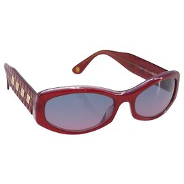 CHANEL Sunglasses Plastic Red Gold Tone CC Auth ka6179 Red Other