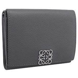LOEWE Anagram Trifold Geldbörse aus Leder Grau Silber authentisch 203094A Braun Silber