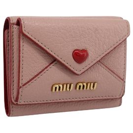 Cartera Miu Miu Trifold Cuero Rosa Oro Auth 203263A Rosa Dorado