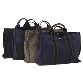 Hermès Bolso HERMES Fourre Tout MM algodón 4Set Navy Black Auth 199989 Negro Azul marino