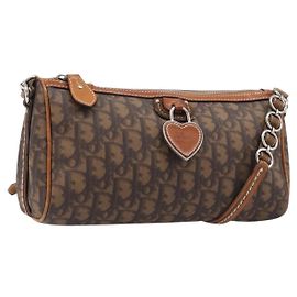 Christian Dior Trotter Canvas Romantic Chain Bag PVC Brown Silver Auth 196875M Brown Silvery