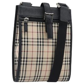 Borsa a tracolla BURBERRY Nova Check Canvas Beige Silver Auth ka6151 Argento Beige