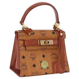 Borsa a mano MCM Vicetos Logogram PVC Leather 2way Brown Gold Auth 203014A Marrone D'oro