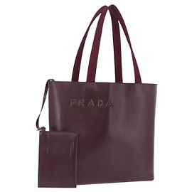 PRADA Tote Bag Leather Wine Red Auth 201318 Dark red