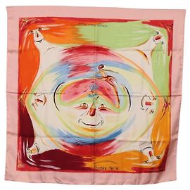 Hermès HERMES Carre 90 Lenço de Seda "Smiles in Third millenary" Rosa Auth 200117M Rosa