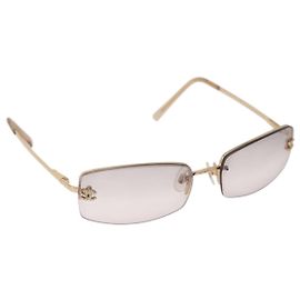 Óculos de sol sem armação CHANEL CC com strass metal Brown CC Auth am12569M Marrom