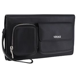 Pochette VERSACE en cuir noir et argent Auth 200703V Noir Argenté