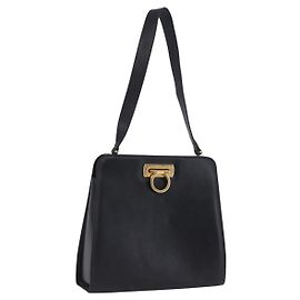 Borsa a tracolla Salvatore Ferragamo Gancini in pelle nera e oro Auth 201321 Nero Altro