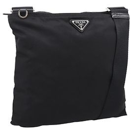 Sac à épaule PRADA Nylon Noir Argent Auth 203489A Noir Argenté