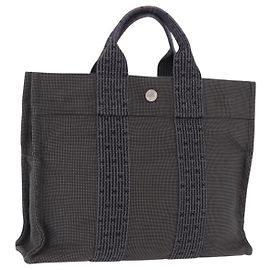 Hermès Sac à main HERMES Her LinePM Canvas Gris Argent Auth 203181A Marron Argenté