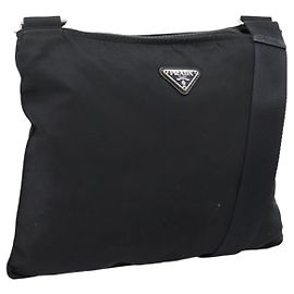 PRADA Shoulder Bag Nylon Black Silver Auth 201298 Black Silvery