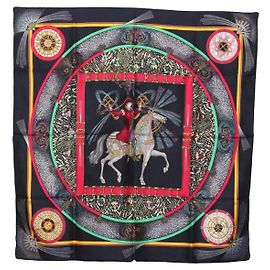 Hermès Foulard HERMES Carre 90 Seta Nero Auth 199728M Nero