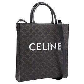 Céline Bolso de mano CELINE Triomphe Vertical Cabas PVC Negro Oro Auth 202581V Negro Dorado