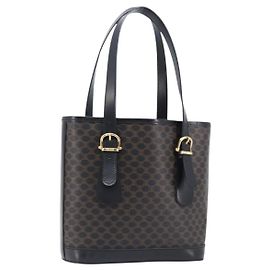 Céline Sac à main CELINE Macadam Canvas PVC Leather Black Gold Auth mr2888A Noir Doré