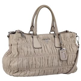 PRADA Gathered Handtasche Leder 2way Ivory Silver Auth 202895A Silber Roh