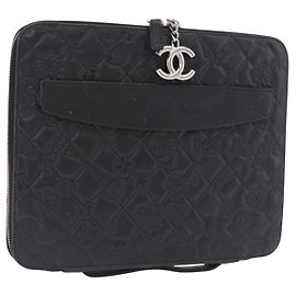 Étui iPad CHANEL Icon en cuir noir et or CC Auth 200467 Noir Doré