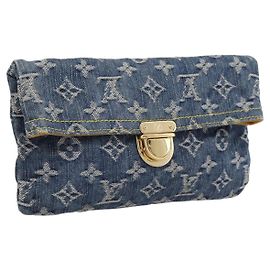 LOUIS VUITTON Monogram Denim Pochette Plat Clutch Bag Blue M95007 Auth 202197V Blue