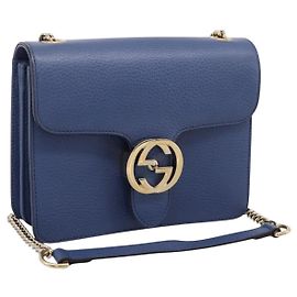Sac à épaule GUCCI Interlocking G Chain en cuir Bleu Or 510304 Auth 202459V Bleu Doré