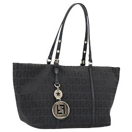 Borsa a mano FENDI Zucchino Canvas Nero Oro Auth mr2880A Nero D'oro