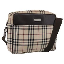 BURBERRY Nova Check Shoulder Bag Canvas Beige Silver Auth 202667 Silvery Beige