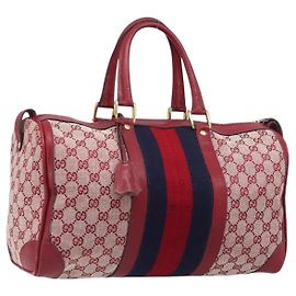 Bolsa Boston GUCCI GG Canvas Sherry Line Vermelha Dourada Auth 200975 Vermelho Dourado