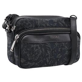 Borsa a tracolla VERSACE Canvas Black Silver Auth 200698V Nero Argento