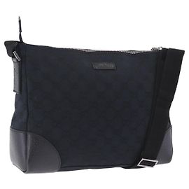GUCCI GG Canvas Shoulder Bag Black Silver 114273 Auth ka6068 Black Silvery