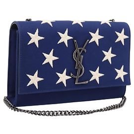 Autre Marque SAINT LAURENT Cassandra Chain Shoulder Bag Canvas Blue Silver Auth 203616M Silvery Blue
