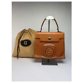 Borsa a mano Vintage Fendi in pelle testurizzata Marrone Oro Cammello