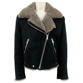 Acne Schwarze Shearling Bikerjacke Schwarz