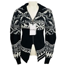 Autre Marque Nordischer Cardigan mit Reißverschluss vorne Nude Black / Off White Schwarz