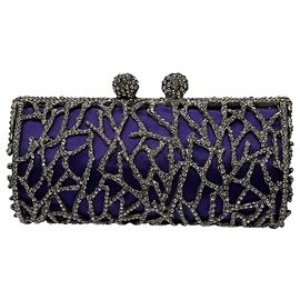 Minaudiere Mini Clutch de Noite Ralph Lauren Collection com Cristais Roxos Roxo