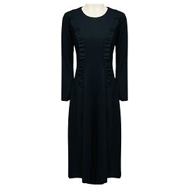 Autre Marque MeiMeij schwarzes Jersey-Stretch-Midikleid mit langen Ärmeln und Rüschen Schwarz
