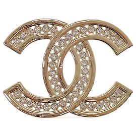 Gold Chanel CC Gold Plated Rhinestone Brooch Golden