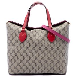 Bolsa Tote Satchel bege Gucci GG Supreme Linea A com aba Bege