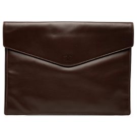 Brown Chanel CC Smooth Calfskin Envelope Clutch Brown