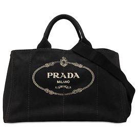 Sac cabas satchel Prada Large Canvas Canapa Logo Noir Noir